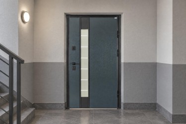 Двері вхідні в дім МОНОЛІТ ПВХ Антрацит Лампре 13 /ПВХ бетон