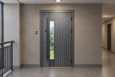 Двері вхідні в дім Лампре графіт зі склопакетом