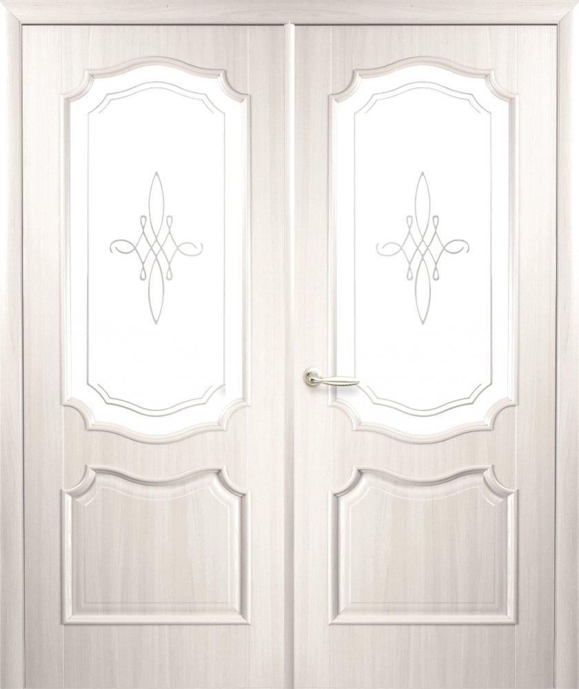 Двери двустворчатые Рока ясень делюкс со стеклом Р1