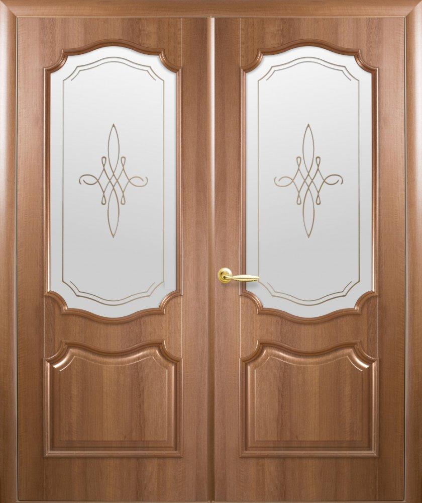 Двери двустворчатые Рока золотая ольха делюкс со стеклом Р1