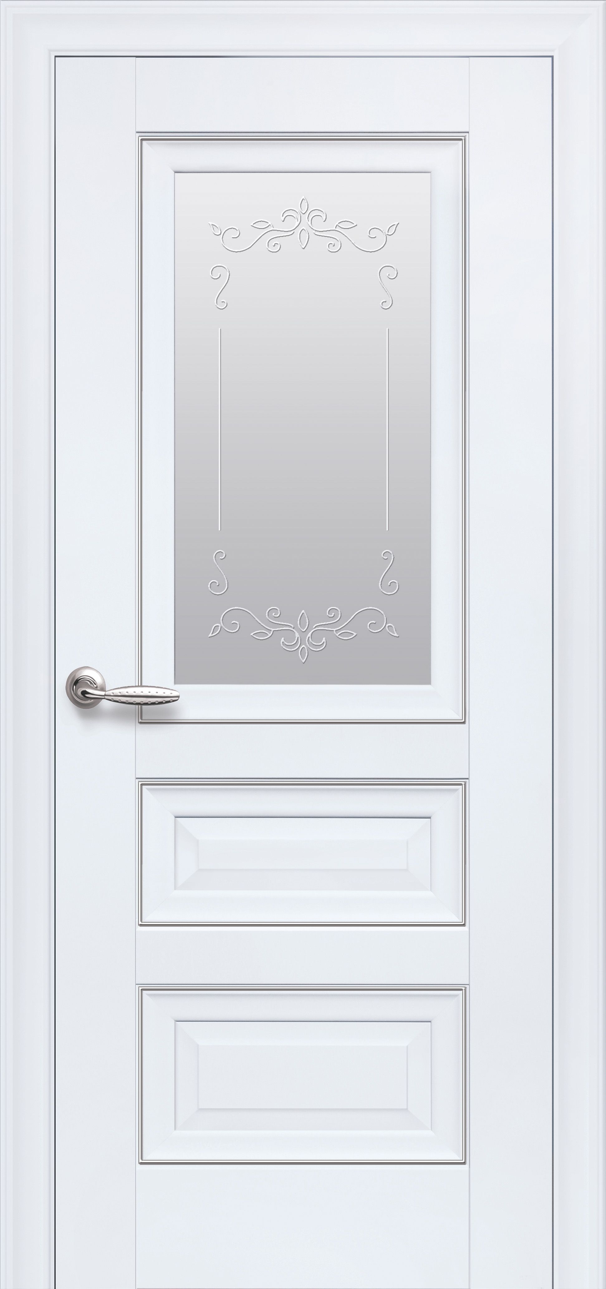 Межкомнатные двери Статус Со стеклом сатин, молдингом и рисунком 