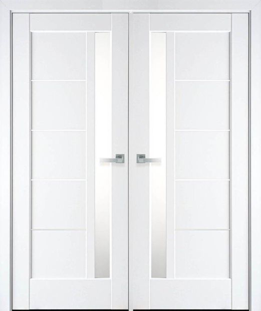 Двери двустворчатые Грета белый мат премиум стекло Сатин, Premium Белый мат