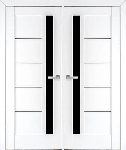 Двери двустворчатые Грета Black белый мат премиум стекло черное, Premium Белый мат