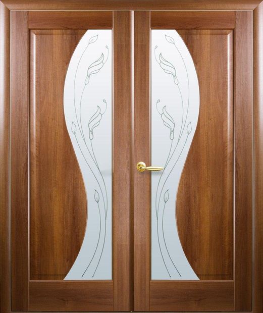 Двери двустворчатые Эскада золотая ольха делюкс со стеклом Р2, ПВХ DeLuxe Золотая ольха