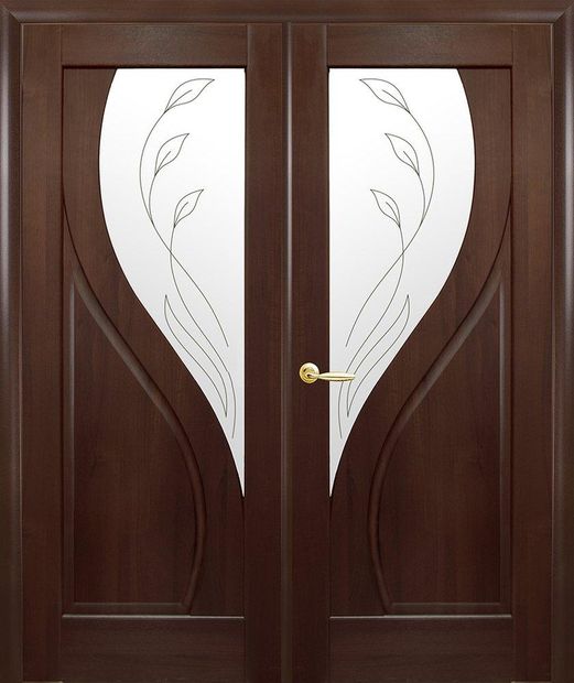 Двери двустворчатые Прима каштан делюкс со стеклом Р2, ПВХ DeLuxe Каштан