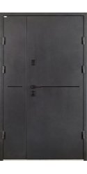 Двойная дверь входная РУБИКОН RAL 9005 / ПВХ 05 Класик 1 черный декор + терморазрыв