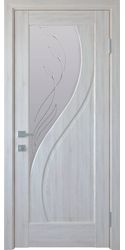 Межкомнатные двери Прима со стеклом сатин и рисунком Р2, ПВХ DeLuxe Ясень New