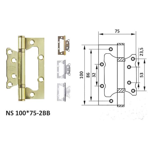 Петля дверная неврезная NS 100*75-2BB (к-т) petla-dvernaa-nevreznaa-ns-10075-2bb-k-t