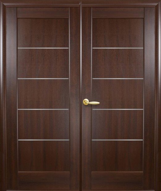Двери двустворчатые Мира каштан делюкс стекло Сатин, ПВХ DeLuxe Каштан