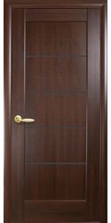 Межкомнатные двери Мира с черным стеклом, ПВХ DeLuxe Каштан