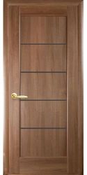 Межкомнатные двери Мира с черным стеклом, ПВХ DeLuxe Золотая ольха