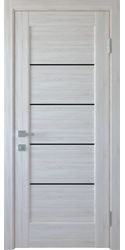 Межкомнатные двери Мира с черным стеклом, ПВХ DeLuxe Ясень New