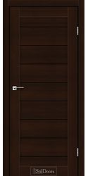Межкомнатные двери Танзания с черным стеклом, ПВХ Delux Каштан